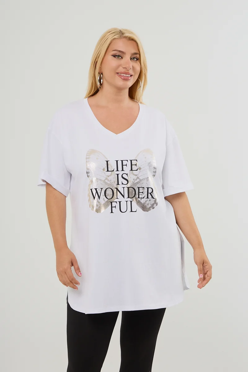 Λευκό Plus Size T-Shirt Butterfly 