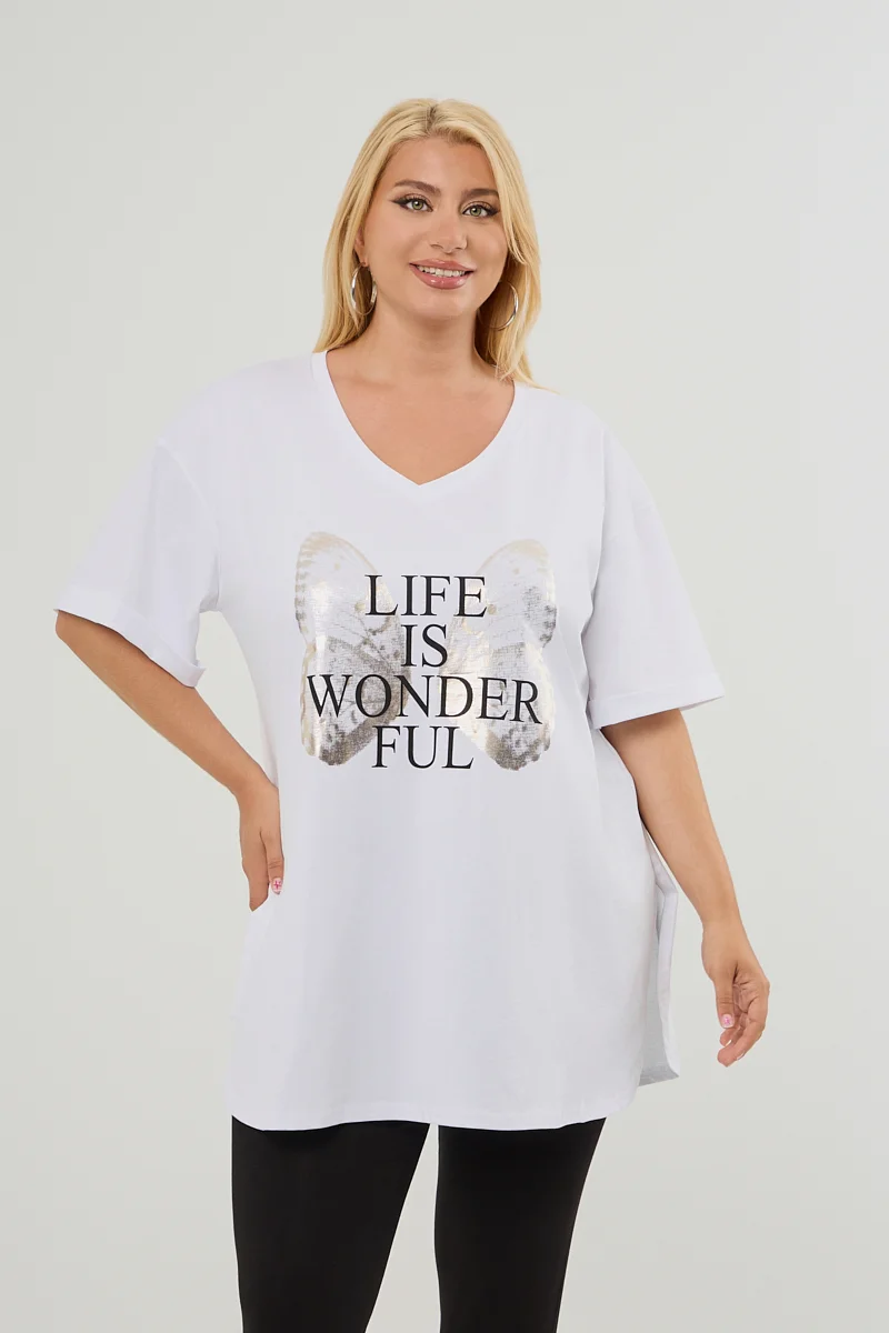 Λευκό Plus Size T-Shirt Butterfly 
