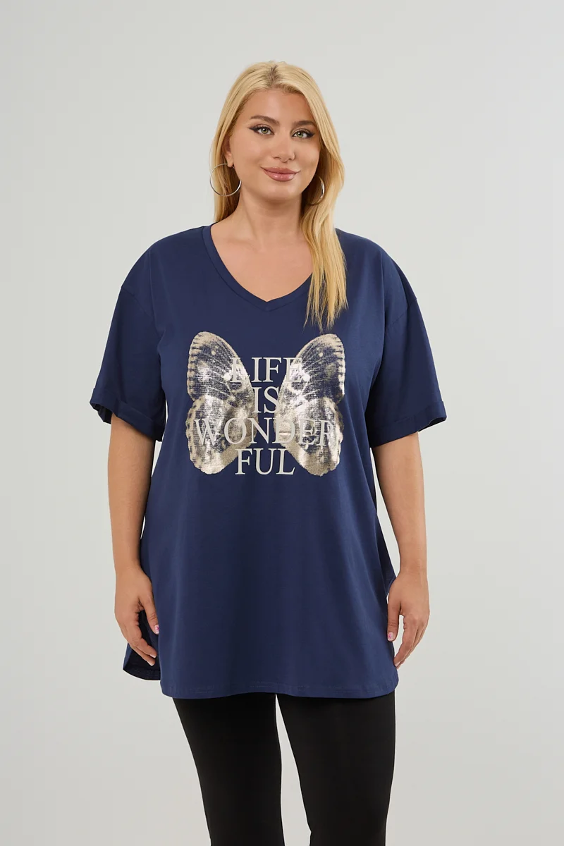 Blue Navy Plus Size T-Shirt Butterfly 