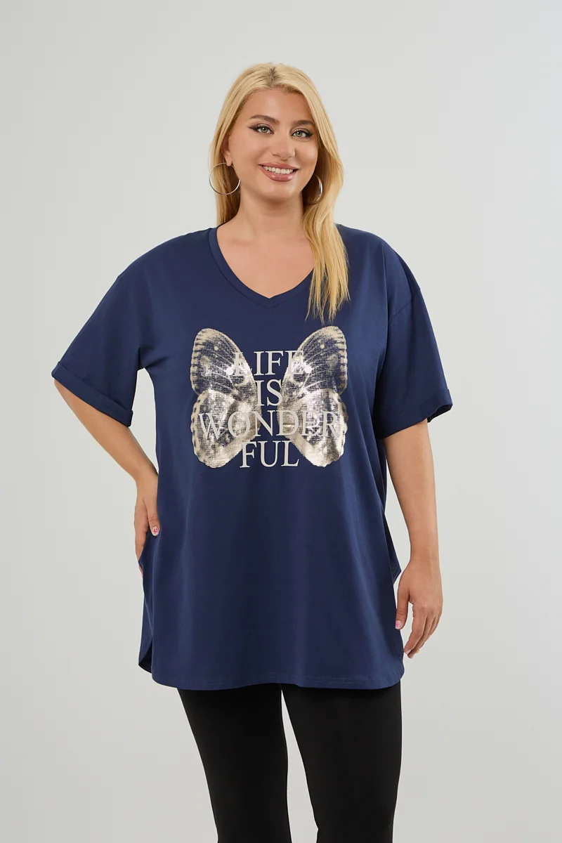 Blue Navy Plus Size T-Shirt Butterfly 