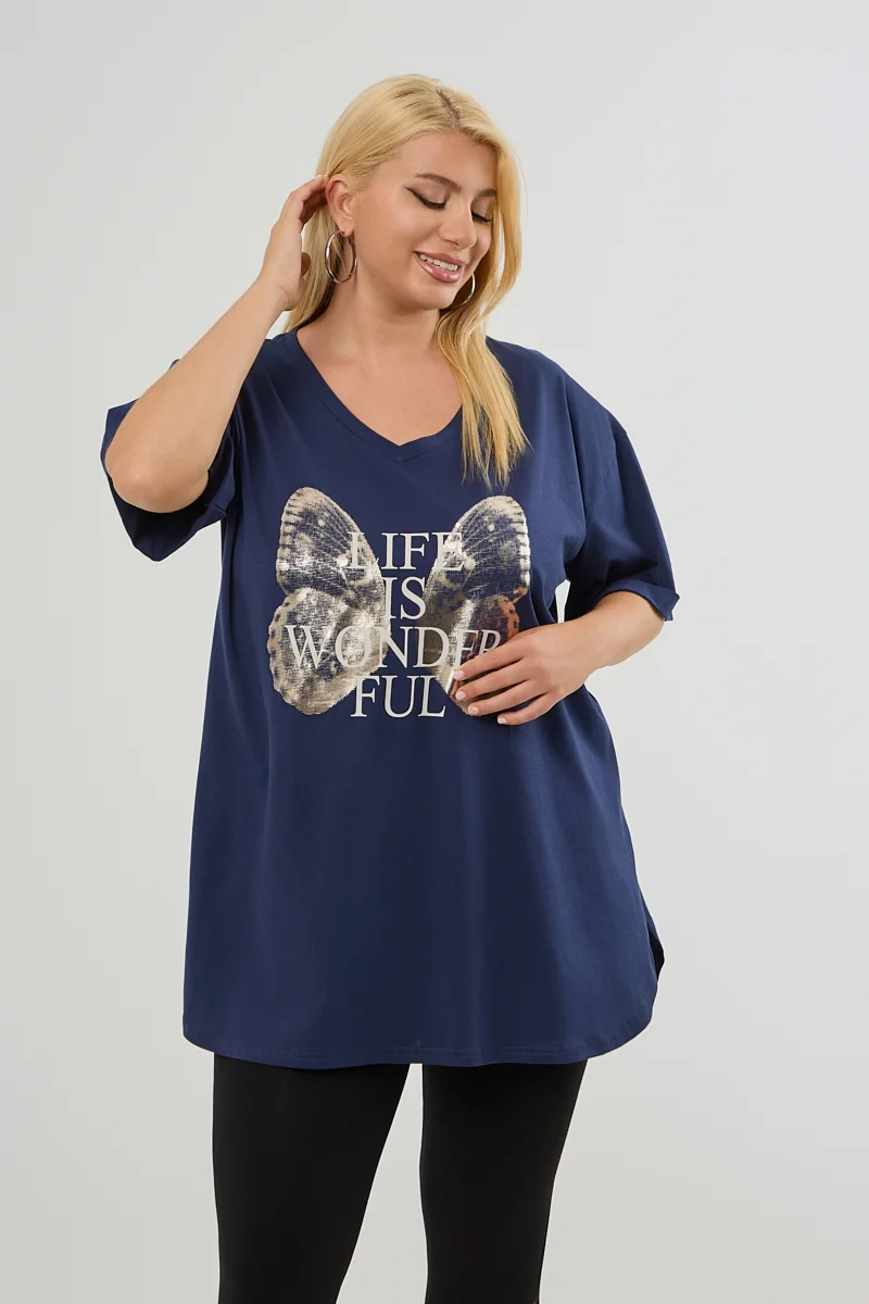 Blue Navy Plus Size T-Shirt Butterfly 
