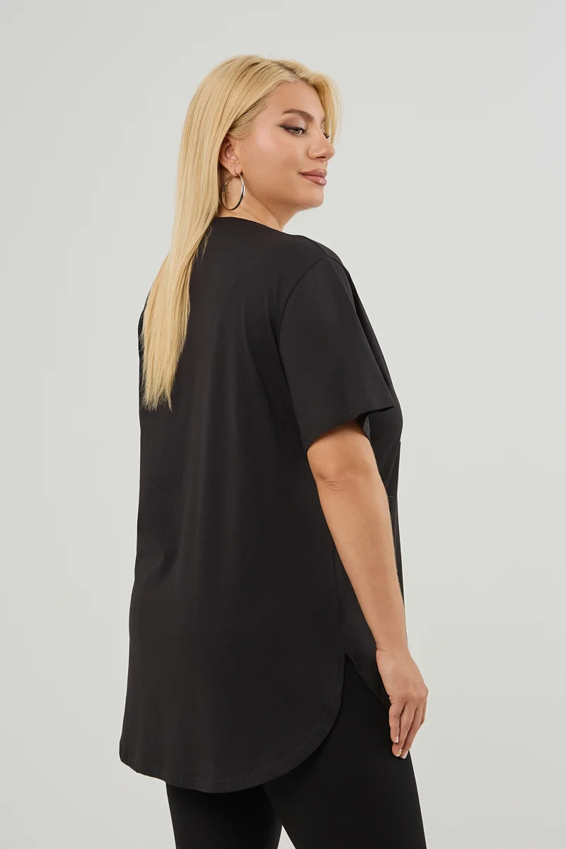 T-Shirt Με Στάμπα Και Στρας Μαύρη