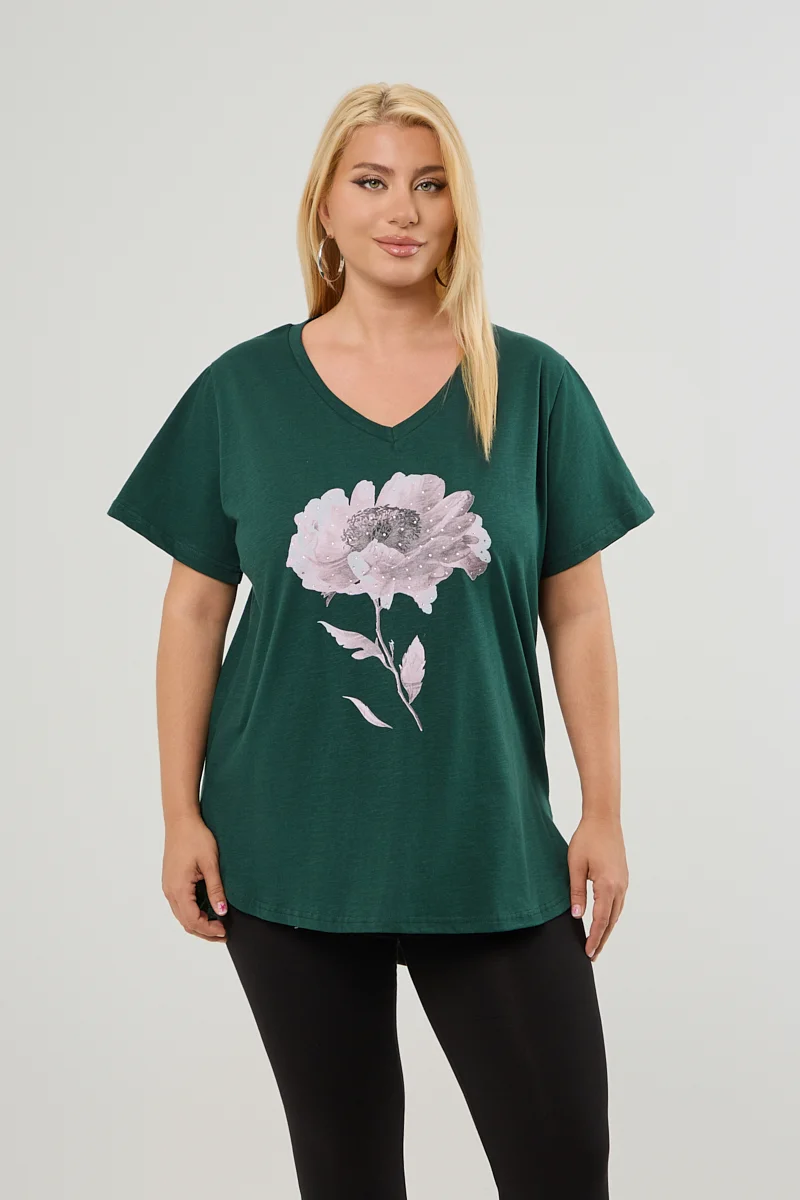 T-Shirt Με Στάμπα Και Στρας Κυπαρισσί