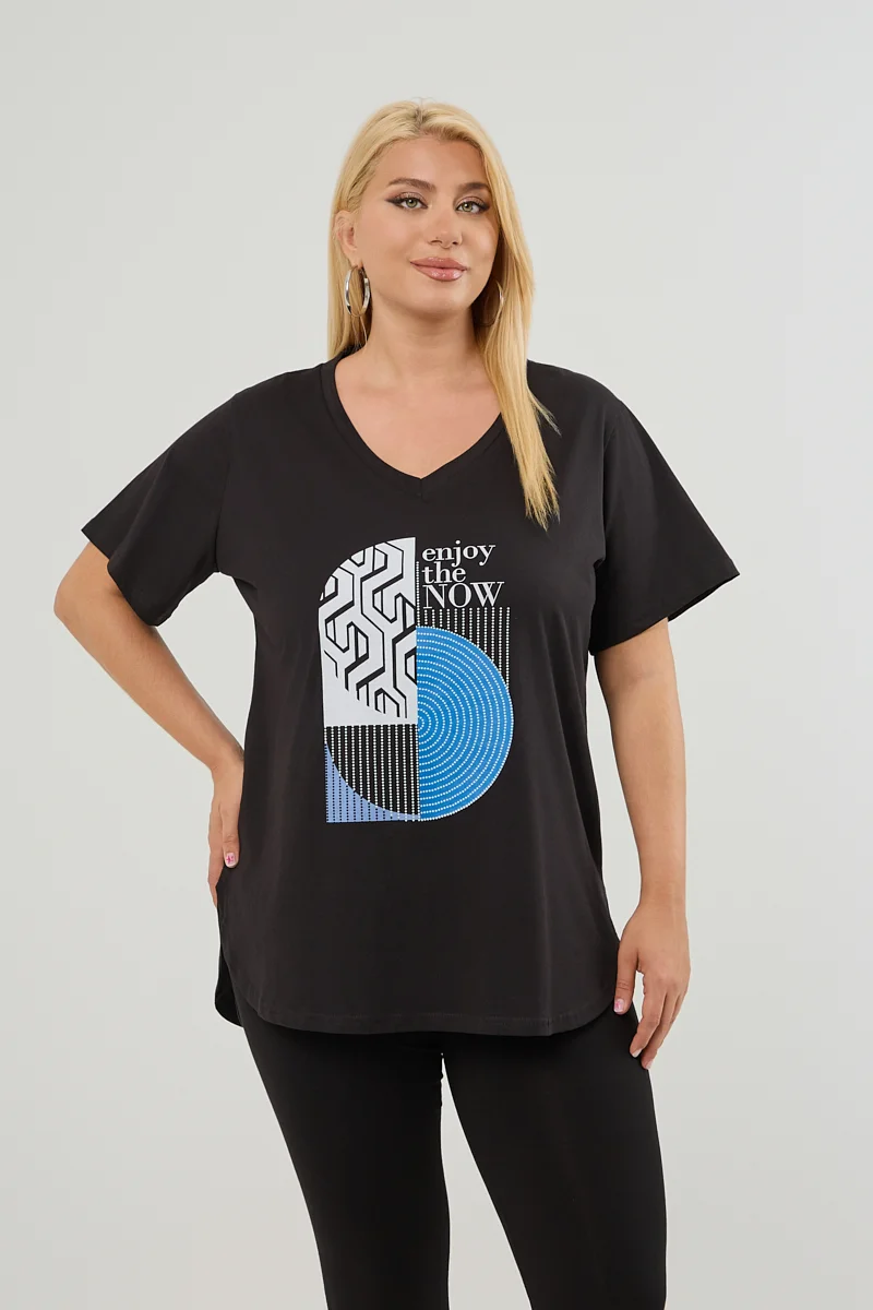 Plus Size T-Shirt Μαύρο