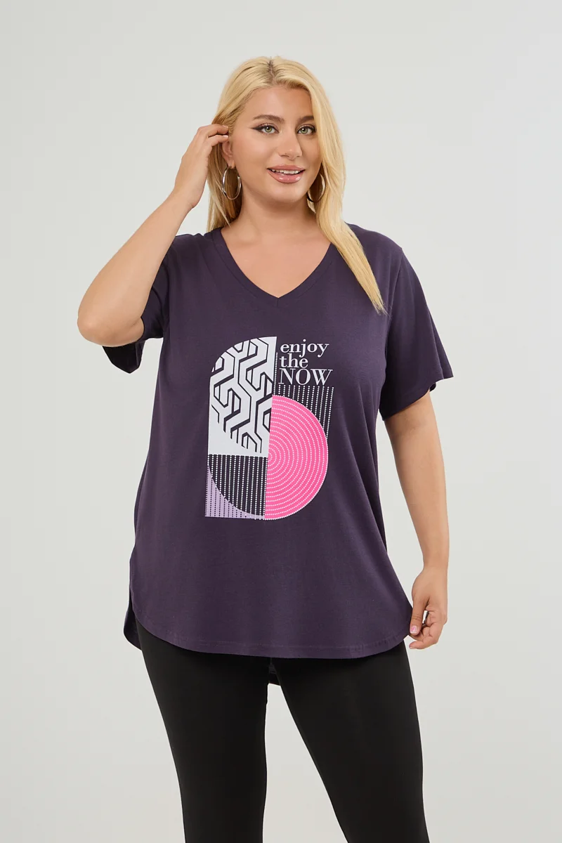 Σκούρο Μωβ Plus Size T-Shirt 