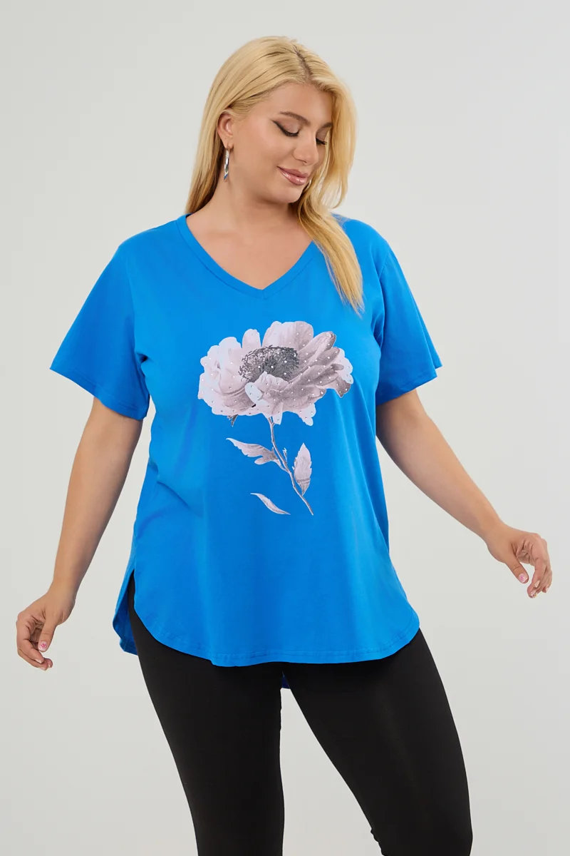 T-Shirt Με Στάμπα Και Στρας Μπλε 