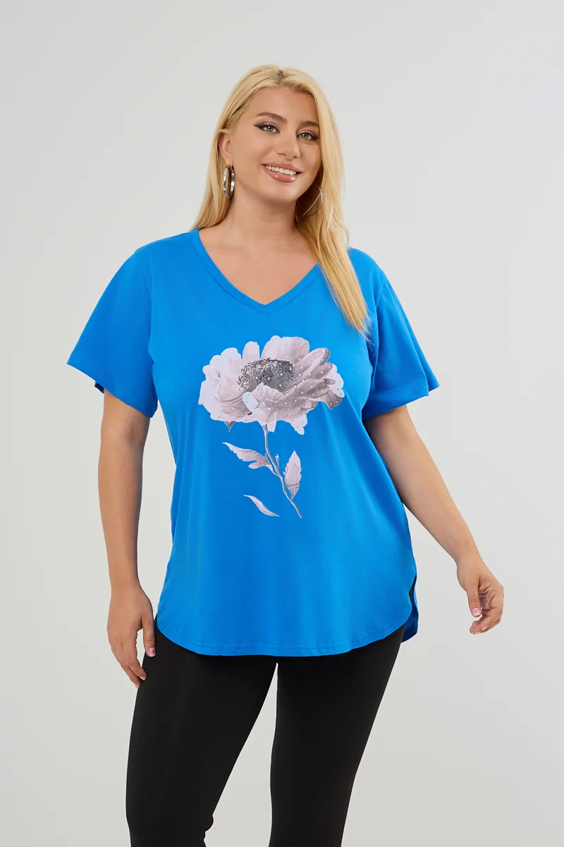 T-Shirt Με Στάμπα Και Στρας Μπλε 