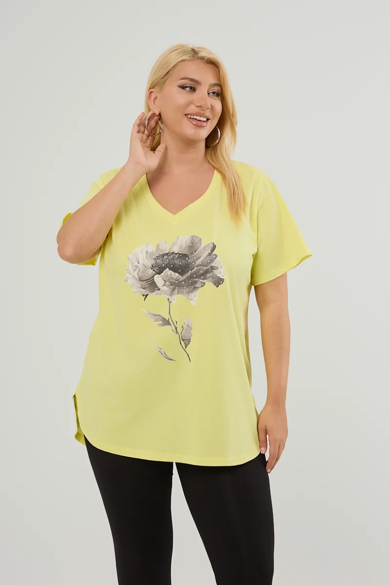 Κίτρινο T-Shirt Με Στάμπα Και Στρας