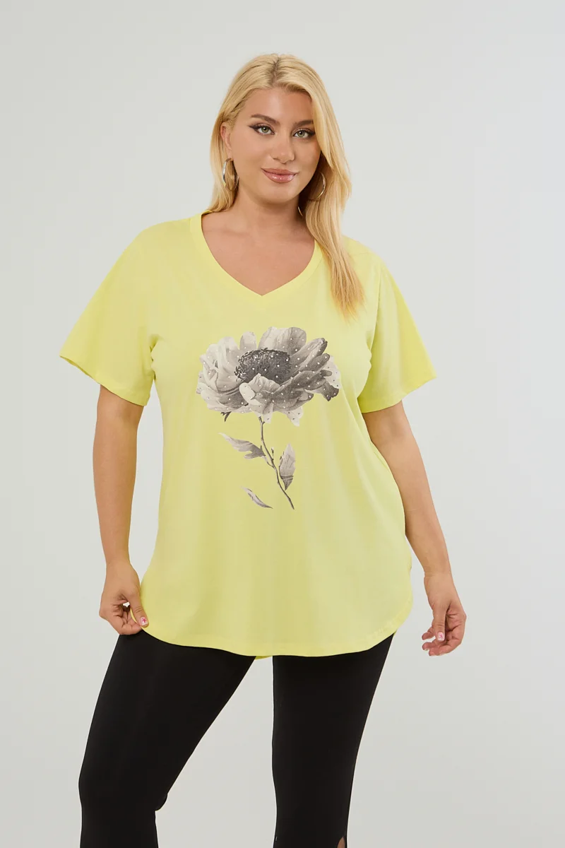 Κίτρινο T-Shirt Με Στάμπα Και Στρας
