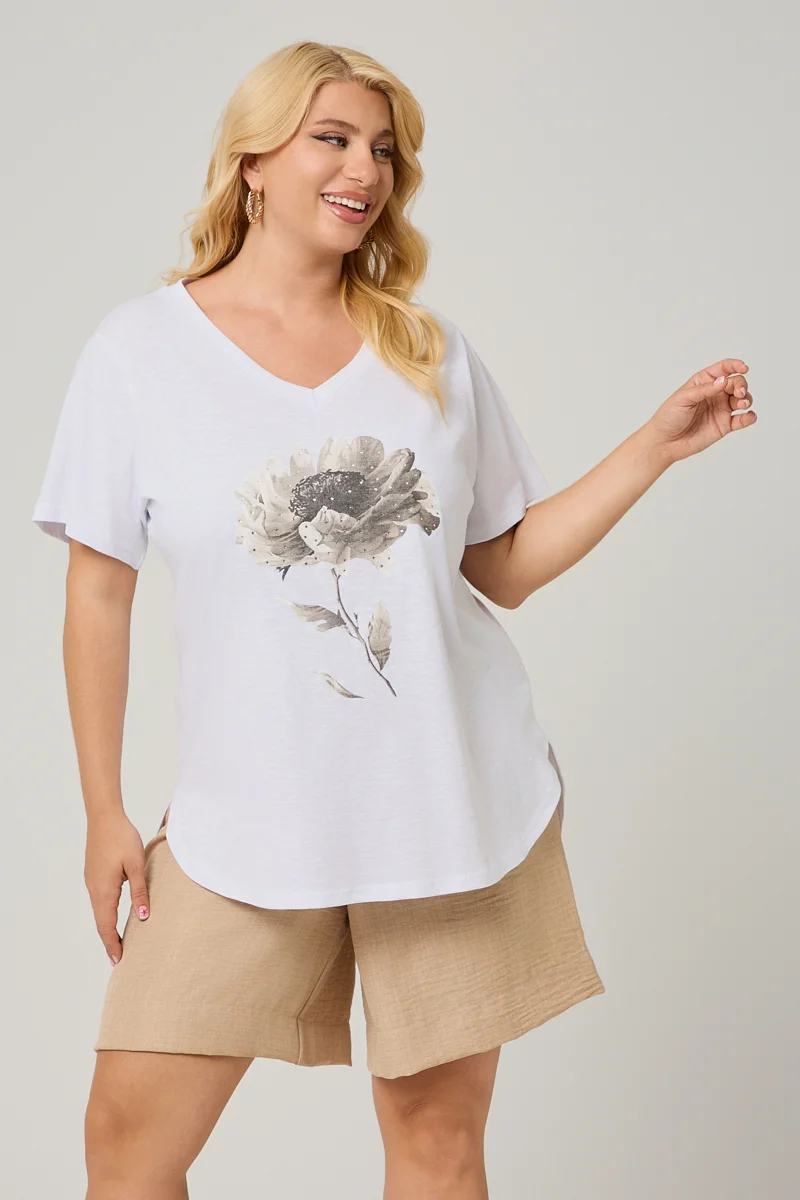 T-Shirt Λευκό Με Στάμπα Και Στρας 