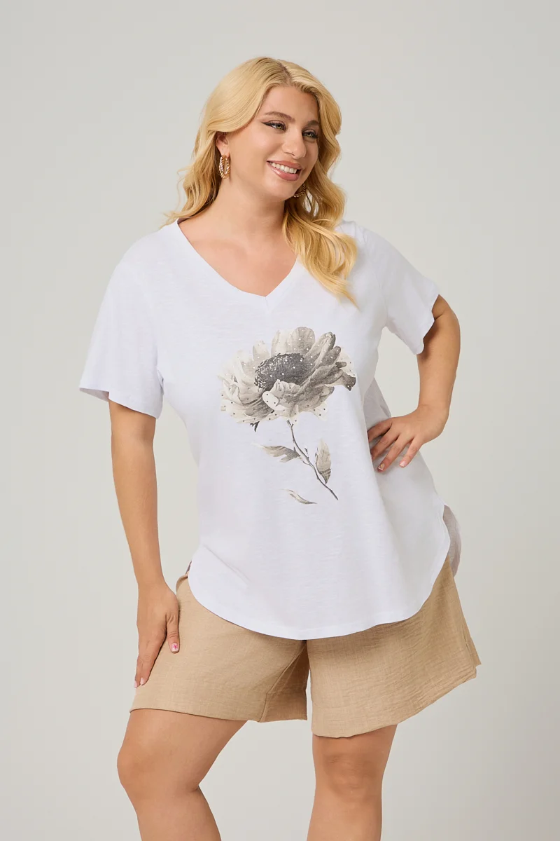 T-Shirt Λευκό Με Στάμπα Και Στρας 