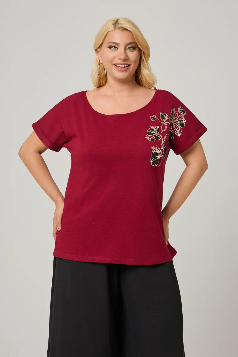  T-shirt Μπορντό Με Τύπωμα 