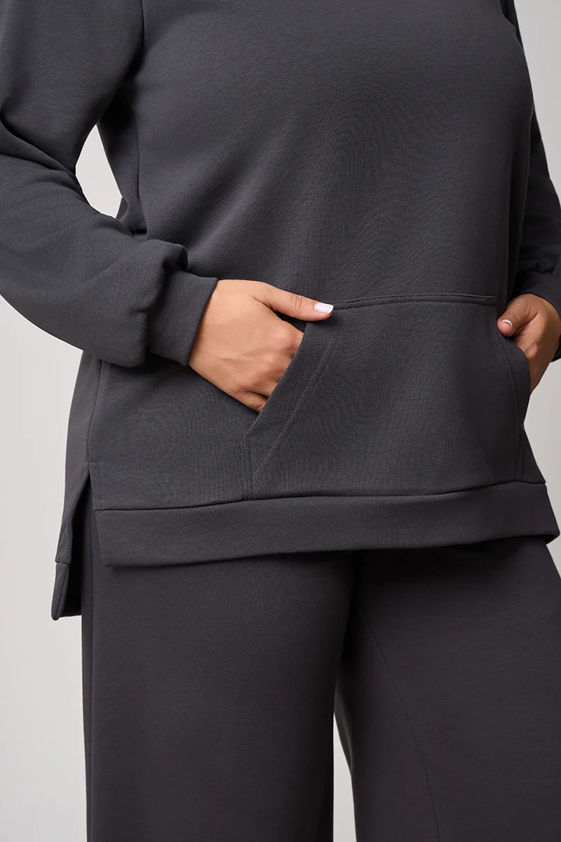 Plus Size Φούτερ με Τσέπη Ανθρακί