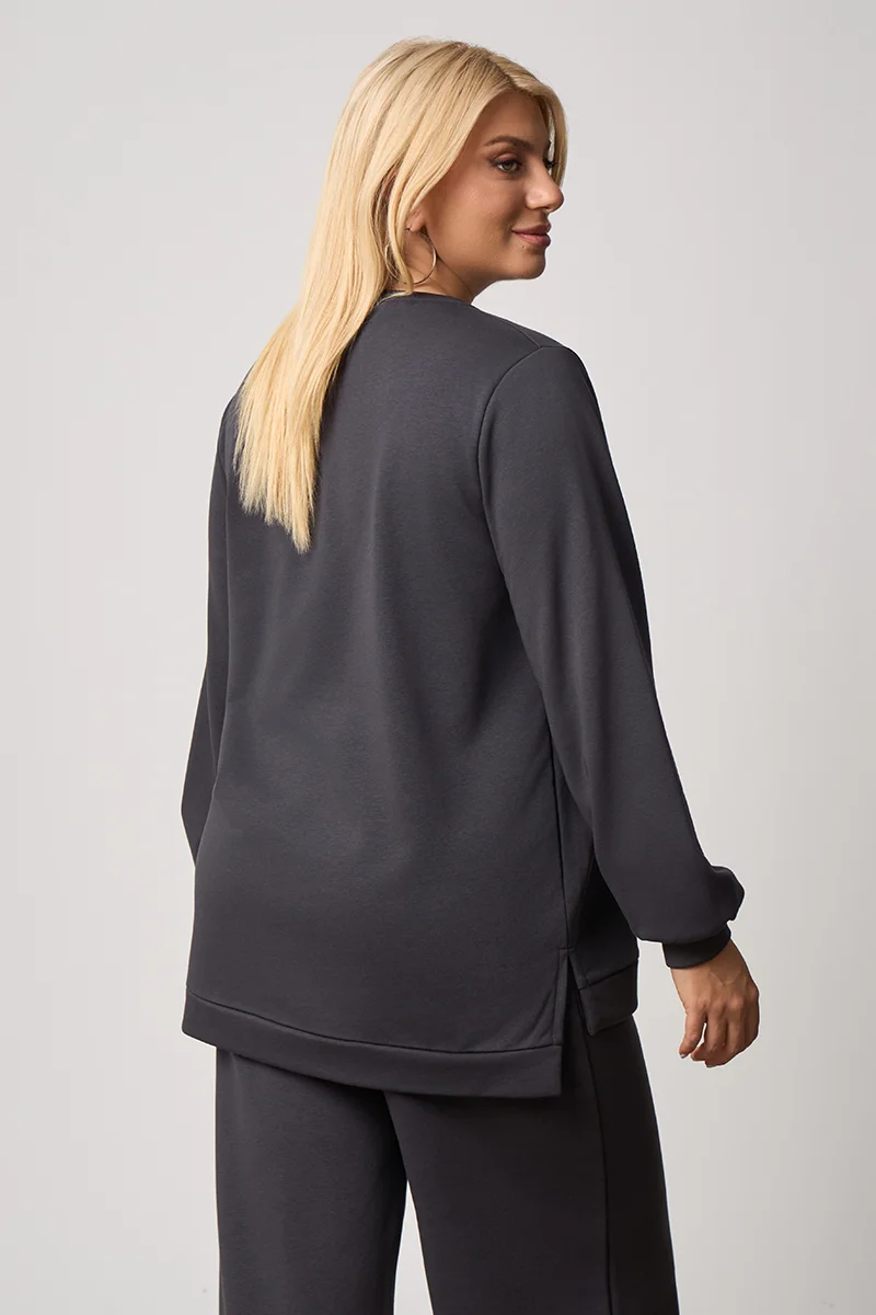 Plus Size Φούτερ με Τσέπη Ανθρακί