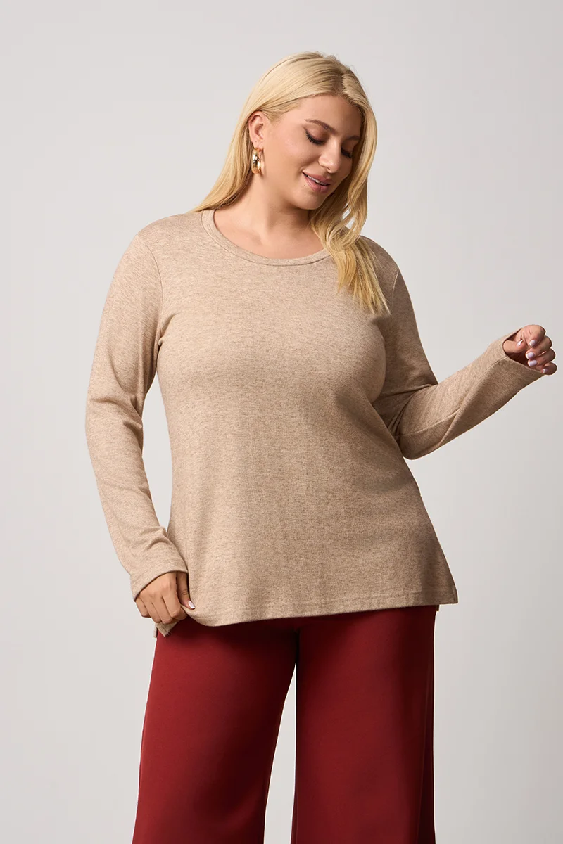 Casual Πλεκτή Μπλούζα Μπεζ