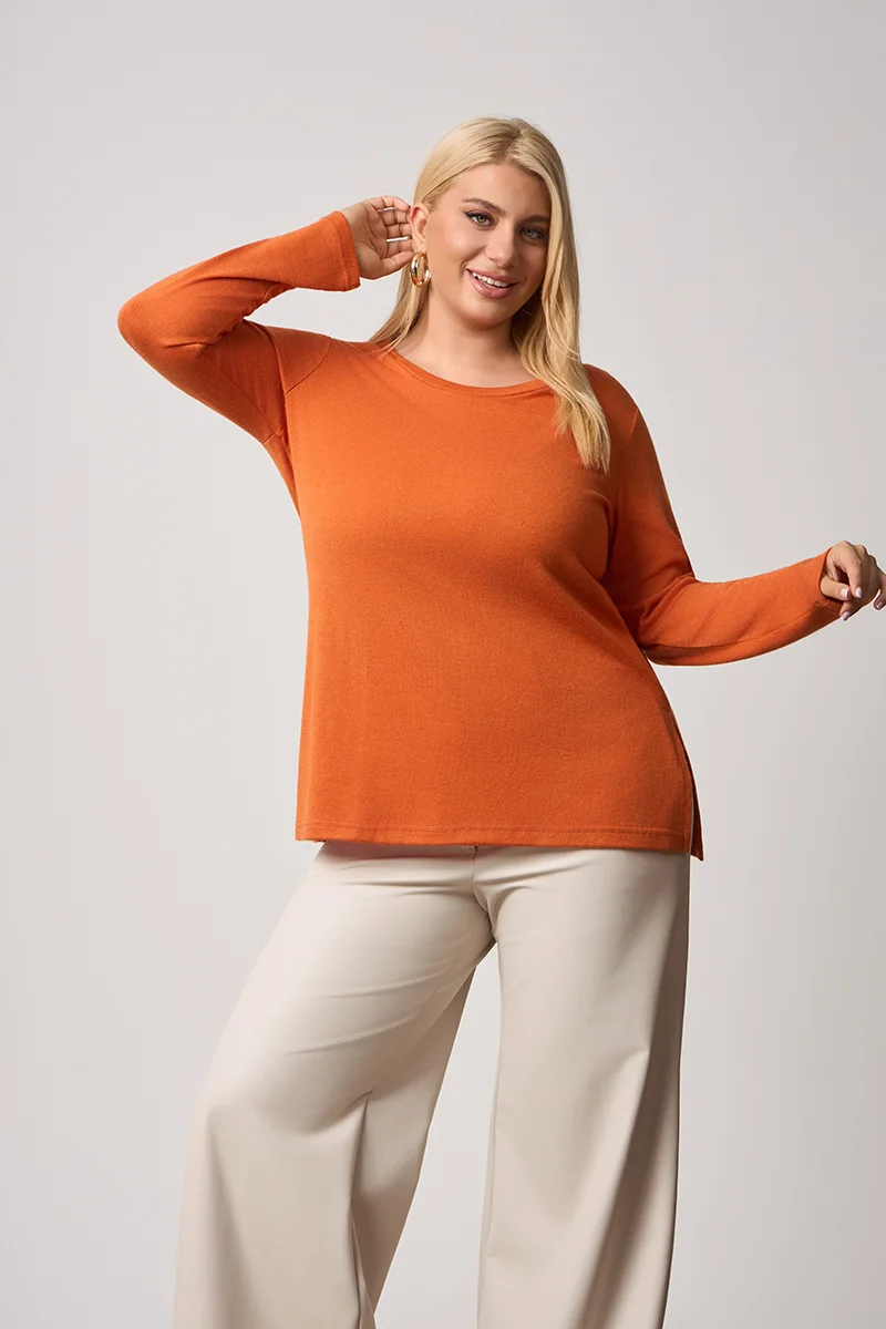 Casual Πλεκτή Μπλούζα Πορτοκαλί