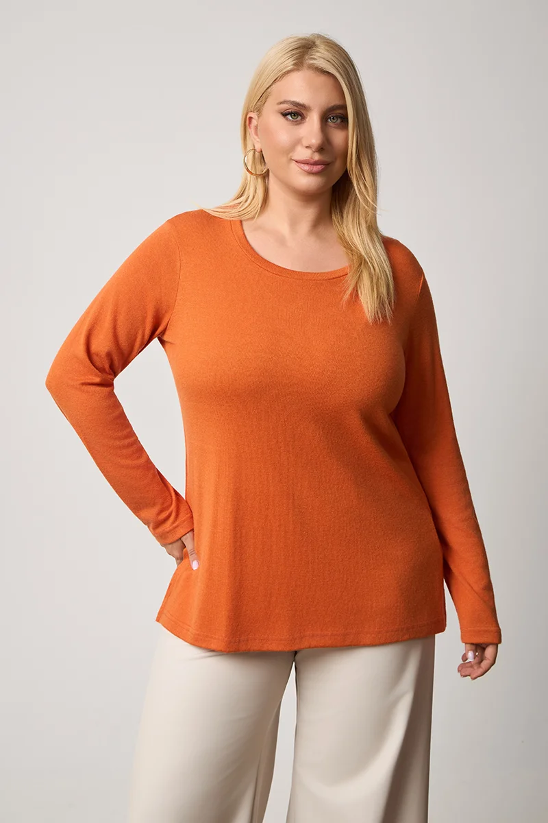 Casual Πλεκτή Μπλούζα Πορτοκαλί