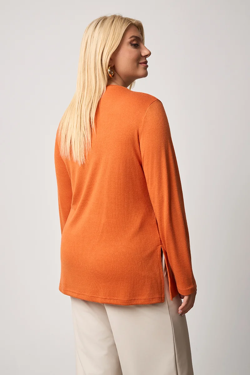 Casual Πλεκτή Μπλούζα Πορτοκαλί