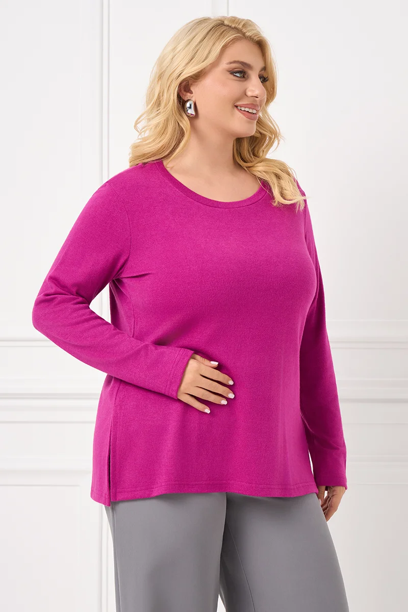 Casual Πλεκτή Μπλούζα Φούξια