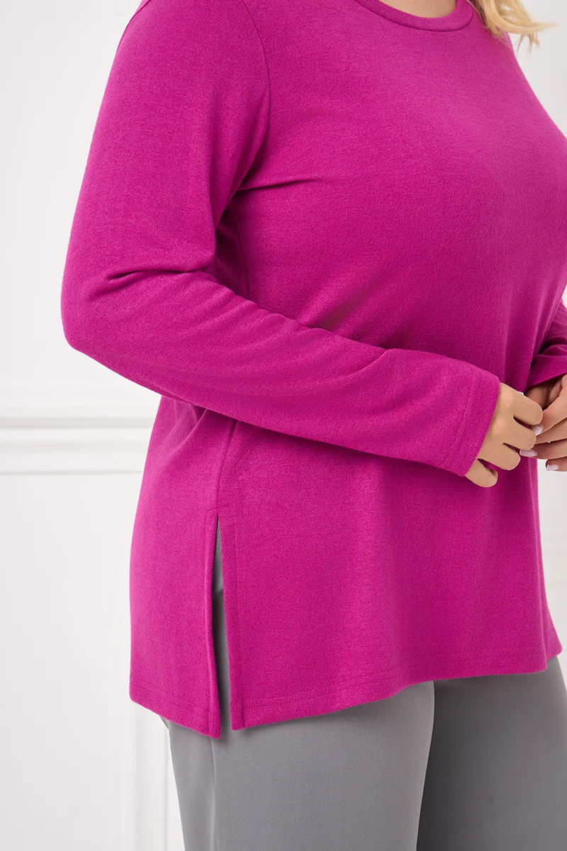 Casual Πλεκτή Μπλούζα Φούξια