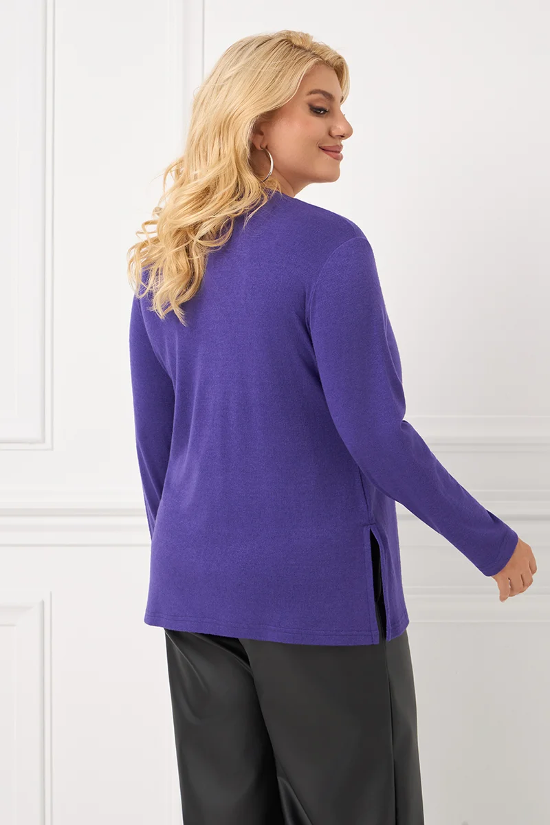 Casual Πλεκτή Μπλούζα Μωβ