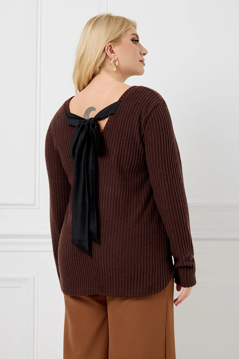 Καφέ Μπλούζα Με Φιόγκο Στην Πλάτη 