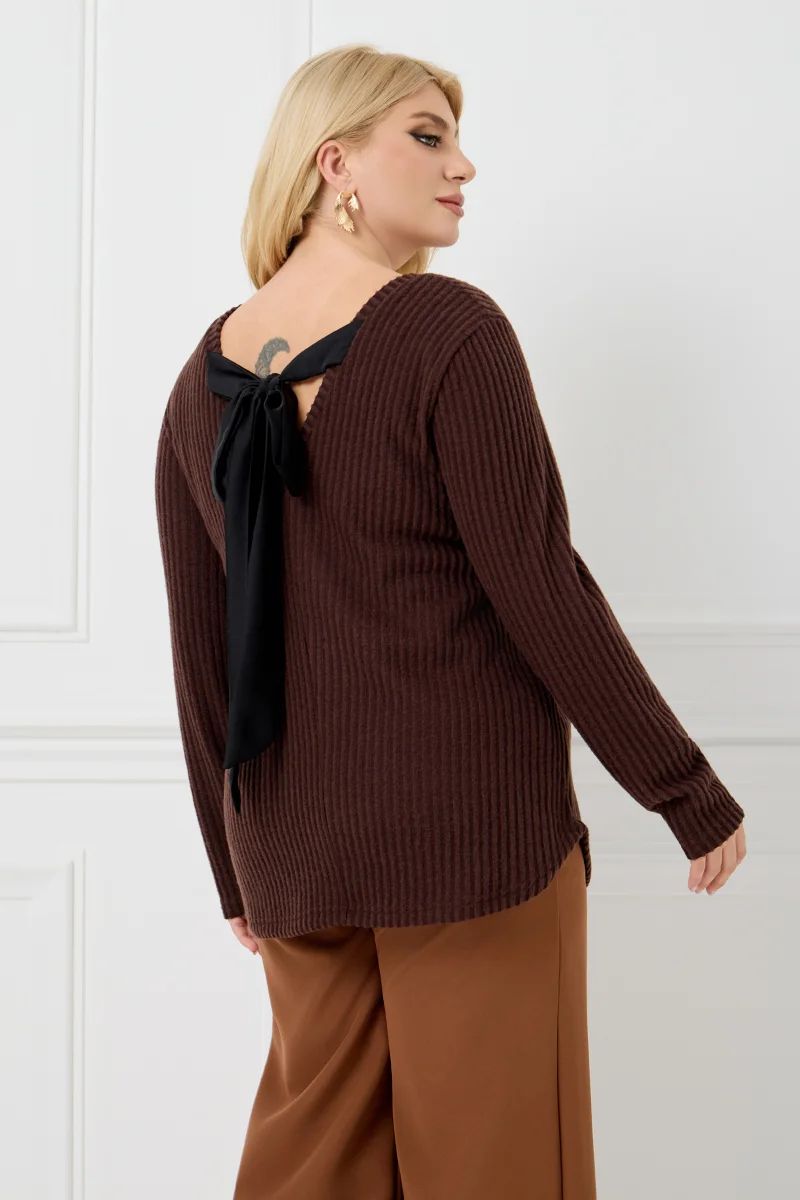 Καφέ Μπλούζα Με Φιόγκο Στην Πλάτη 