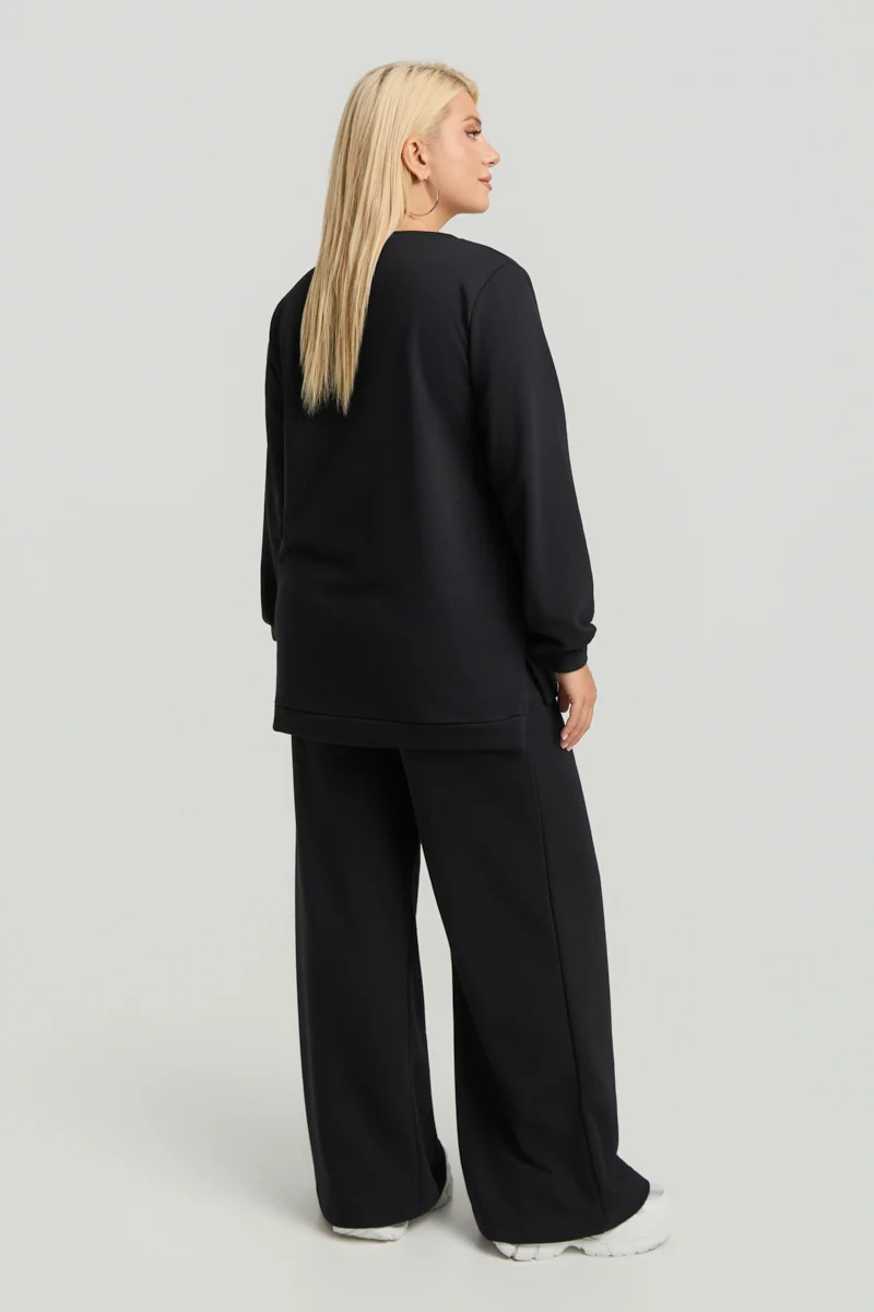 Plus Size Φούτερ με Τσέπη Μαύρο