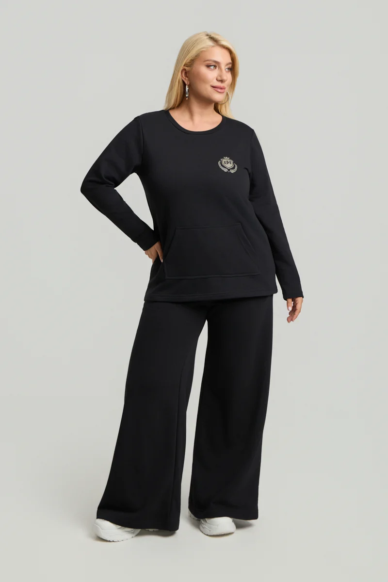 Μαύρο Plus Size Φούτερ με Τσέπη 