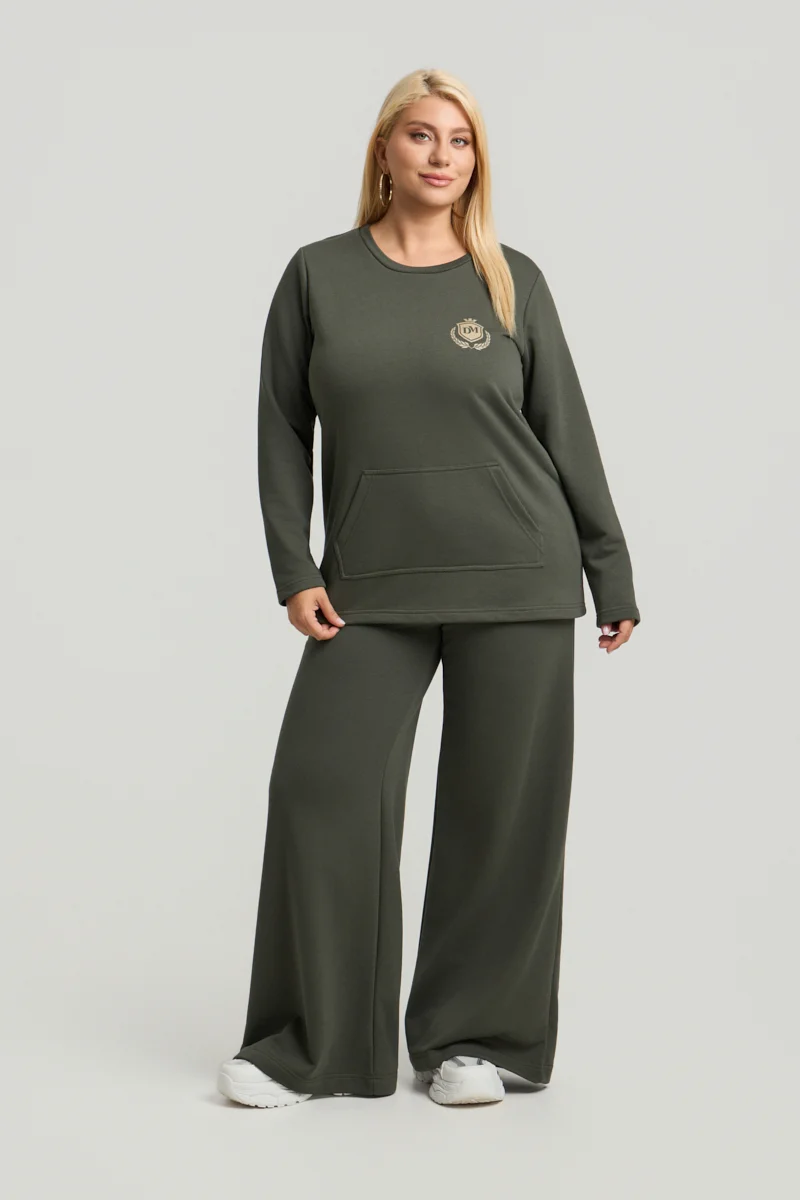 Χακί Plus Size Φούτερ με Τσέπη 