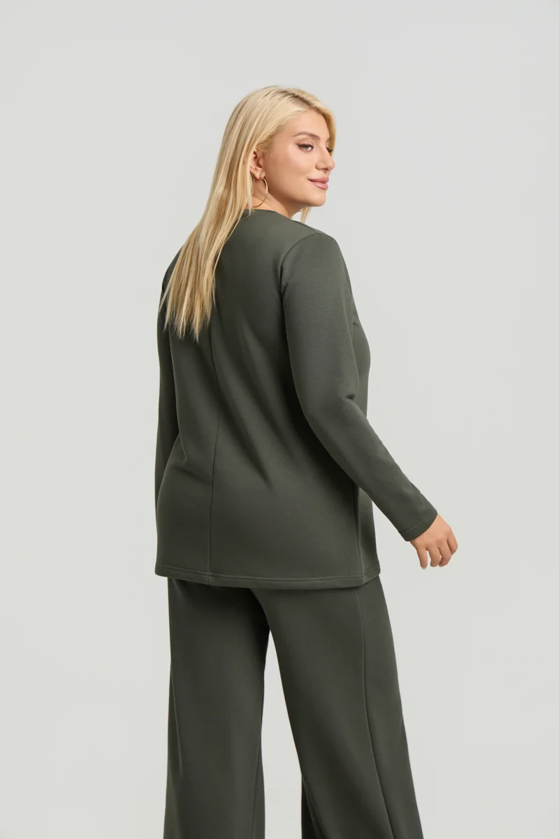 Χακί Plus Size Φούτερ με Τσέπη 