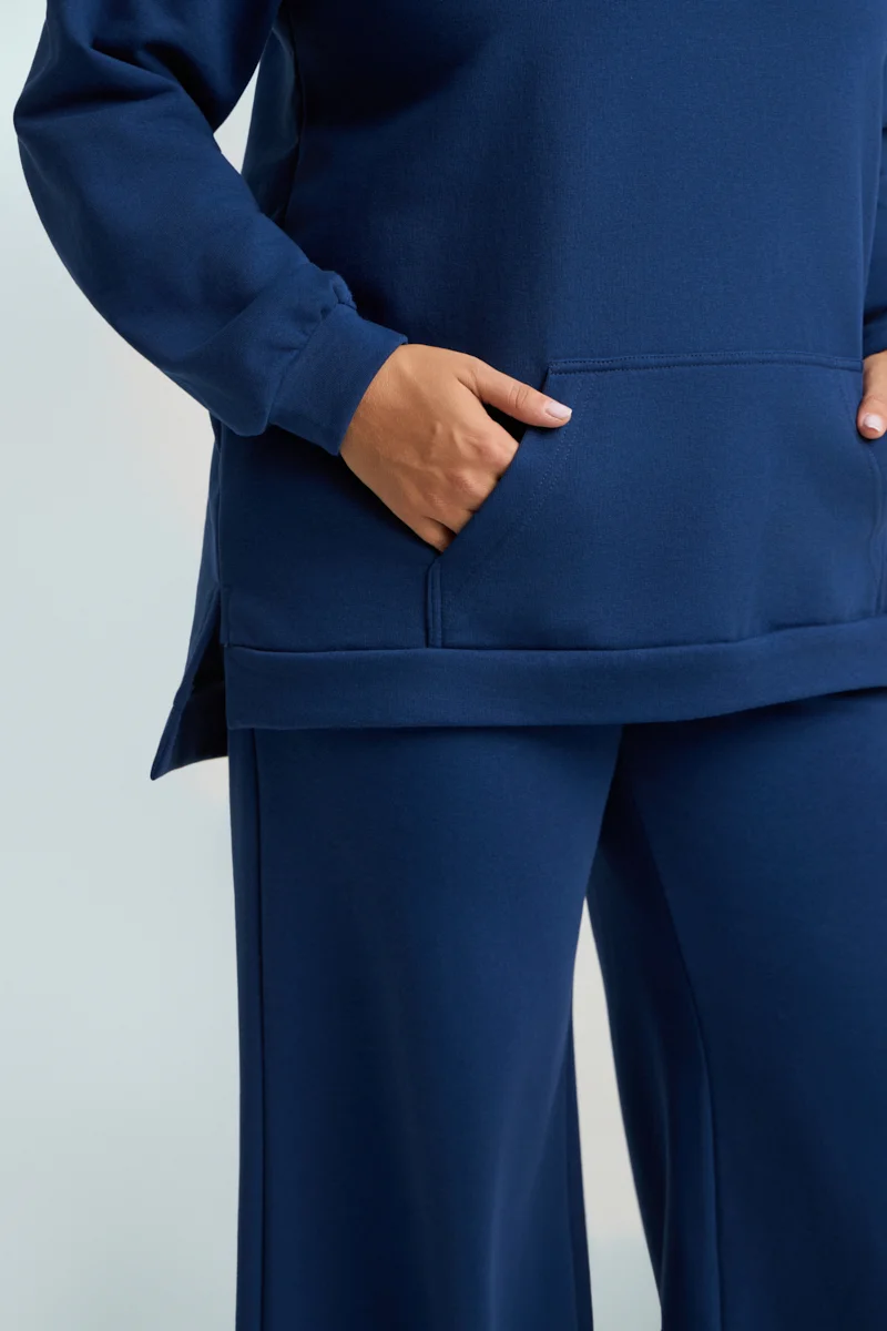 Plus Size Φούτερ με Τσέπη Μπλε