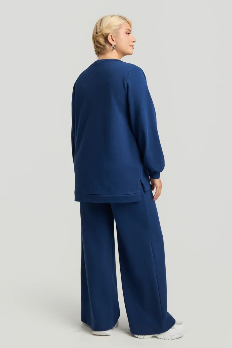 Plus Size Φούτερ με Τσέπη Μπλε