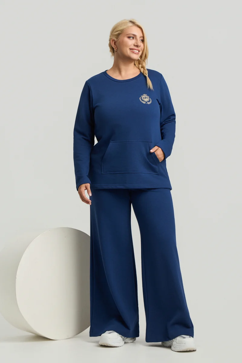 Μπλε Plus Size Φούτερ με Τσέπη 