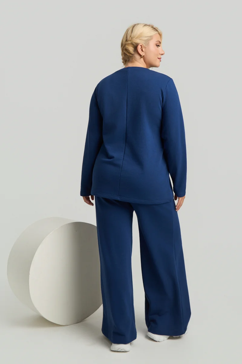 Μπλε Plus Size Φούτερ με Τσέπη 