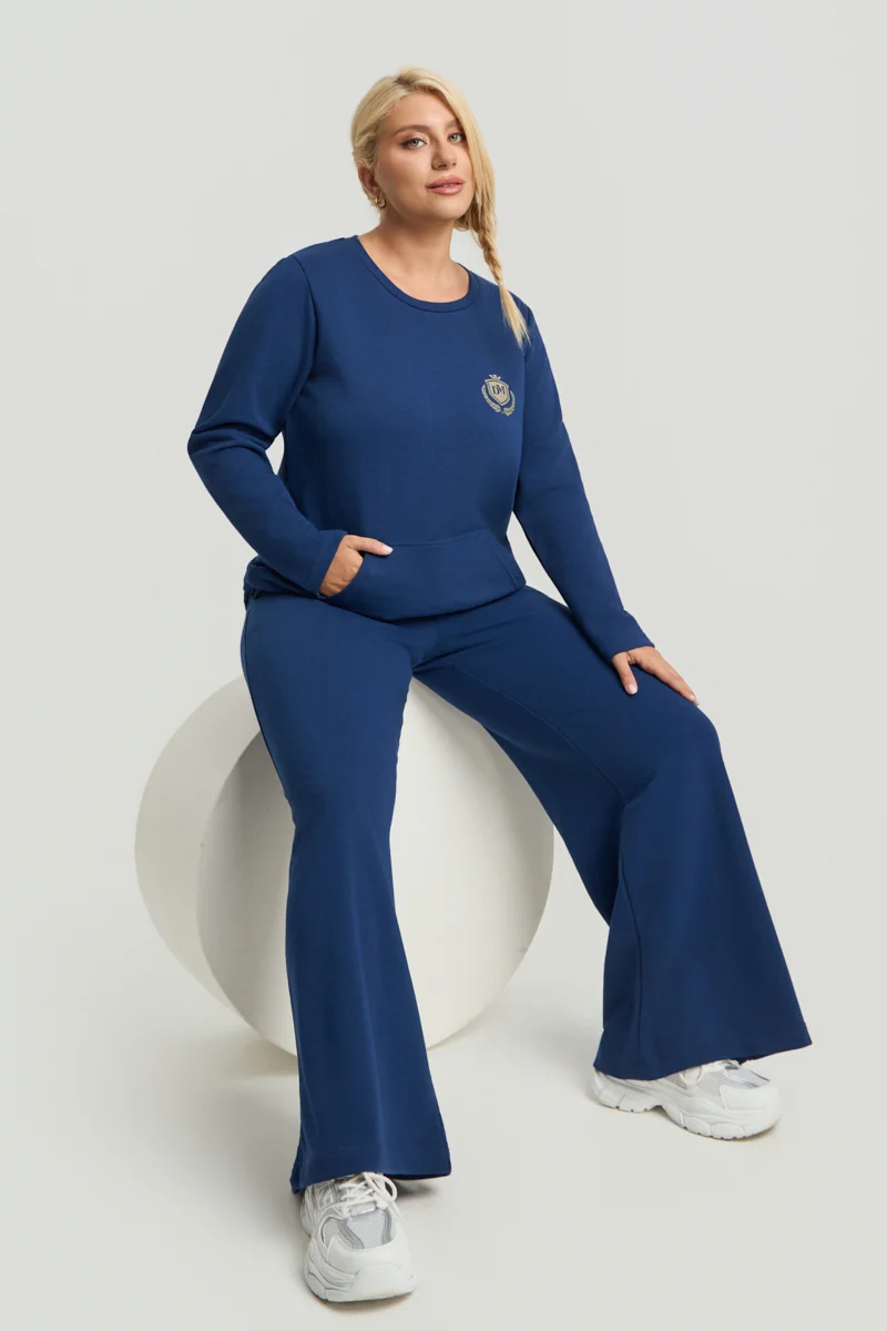 Μπλε Plus Size Φούτερ με Τσέπη 