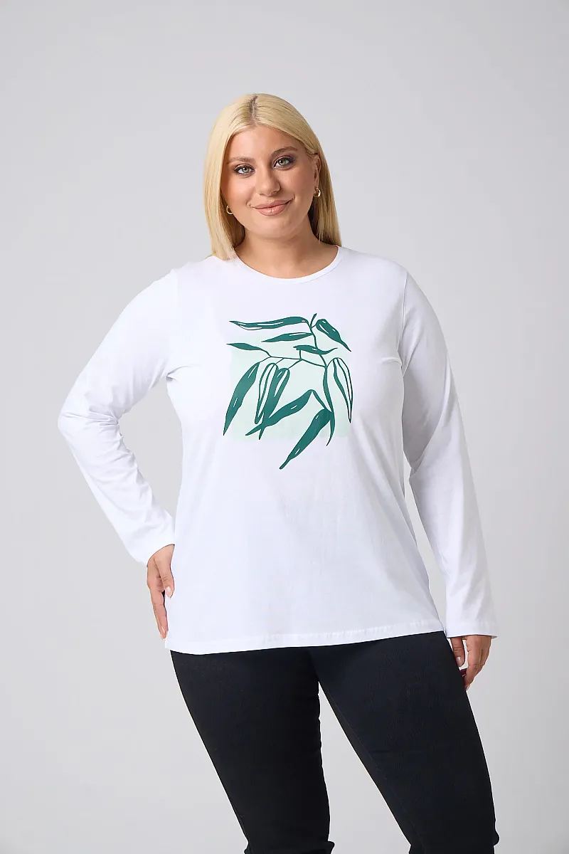 Μακρυμάνικο T-Shirt Λευκό Με Πράσινη Στάμπα
