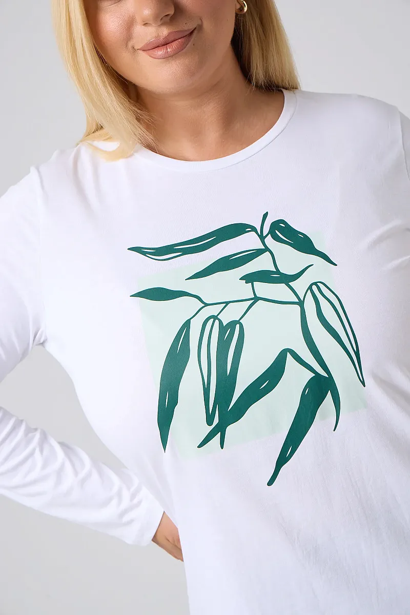 Μακρυμάνικο T-Shirt Λευκό Με Πράσινη Στάμπα