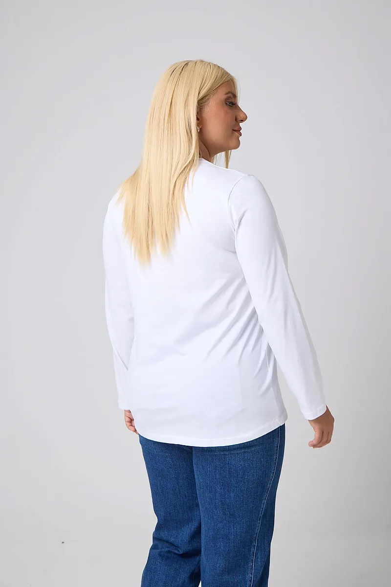 Μακρυμάνικο T-Shirt Λευκό Με Λιλά Στάμπα