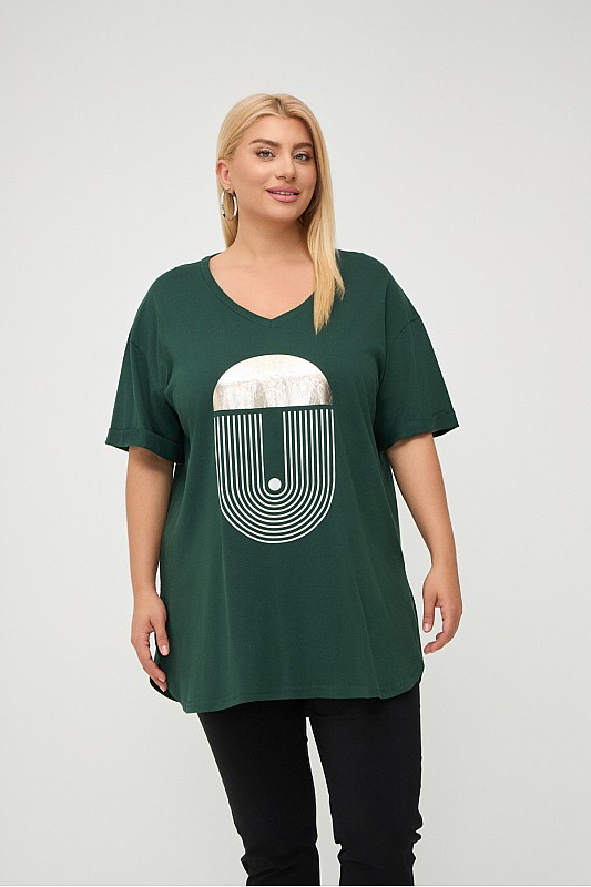 Κυπαρισσί Plus Size T-Shirt Με Στάμπα 