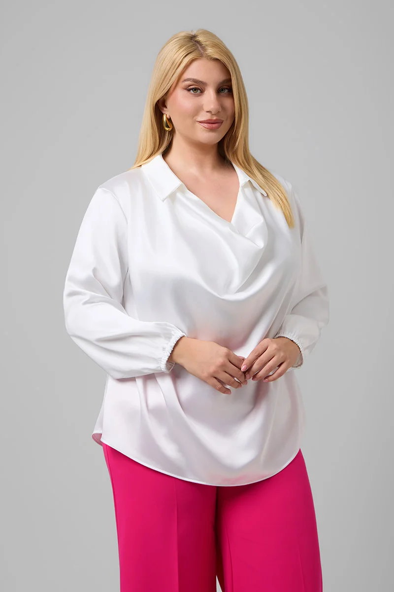 Σατέν Μπλούζα Ντραπέ Λευκή