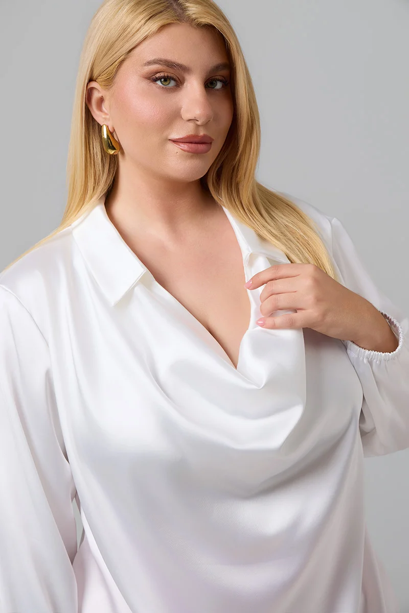 Σατέν Μπλούζα Ντραπέ Λευκή