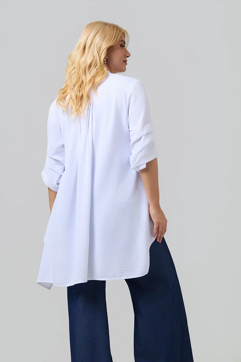 Ασύμμετρη Λευκή Πουκαμίσα Plus Size