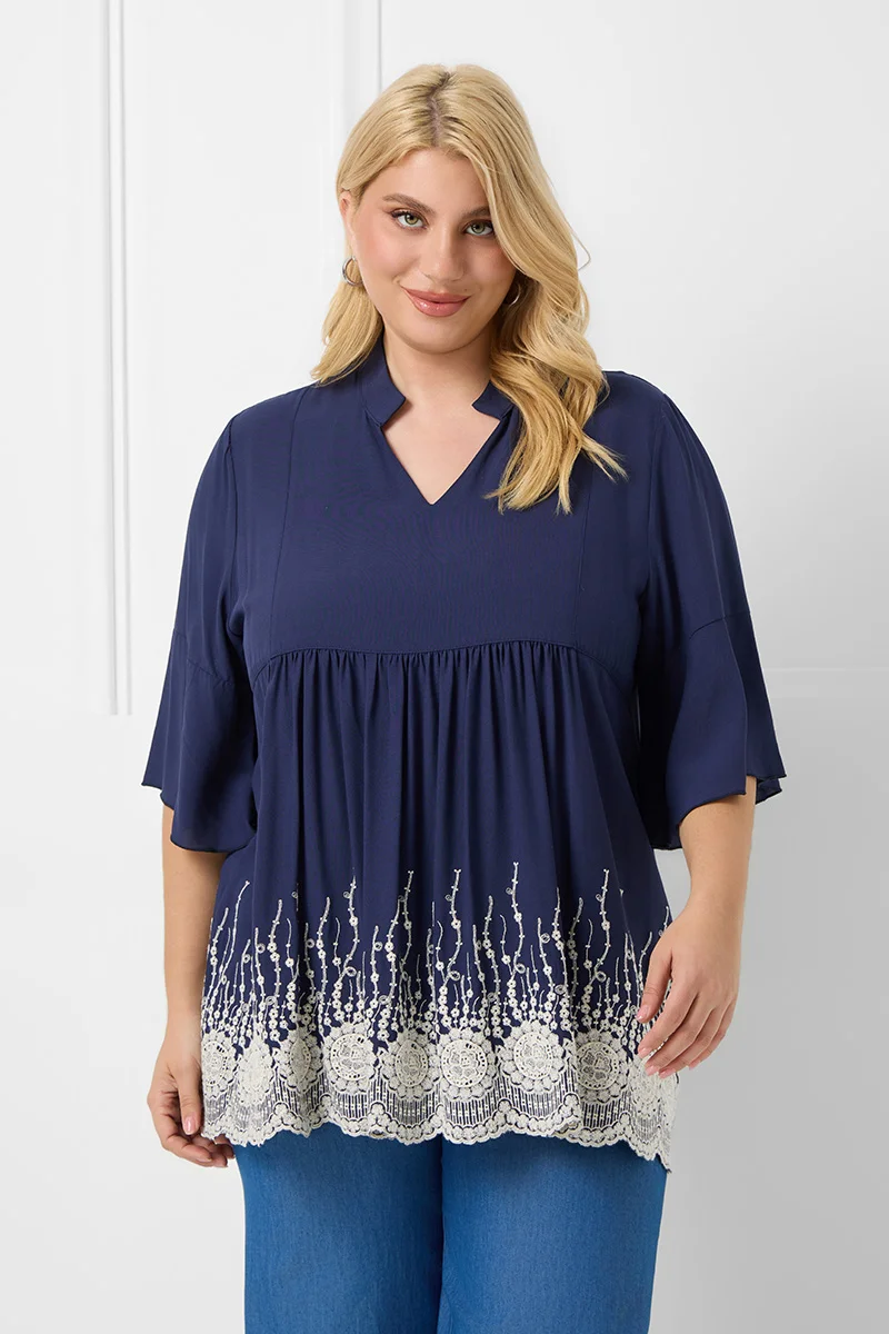 Βαμβακερή Μπλούζα Με Κέντημα 