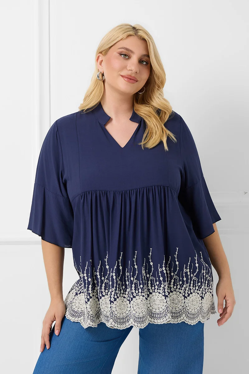 Βαμβακερή Μπλούζα Με Κέντημα 