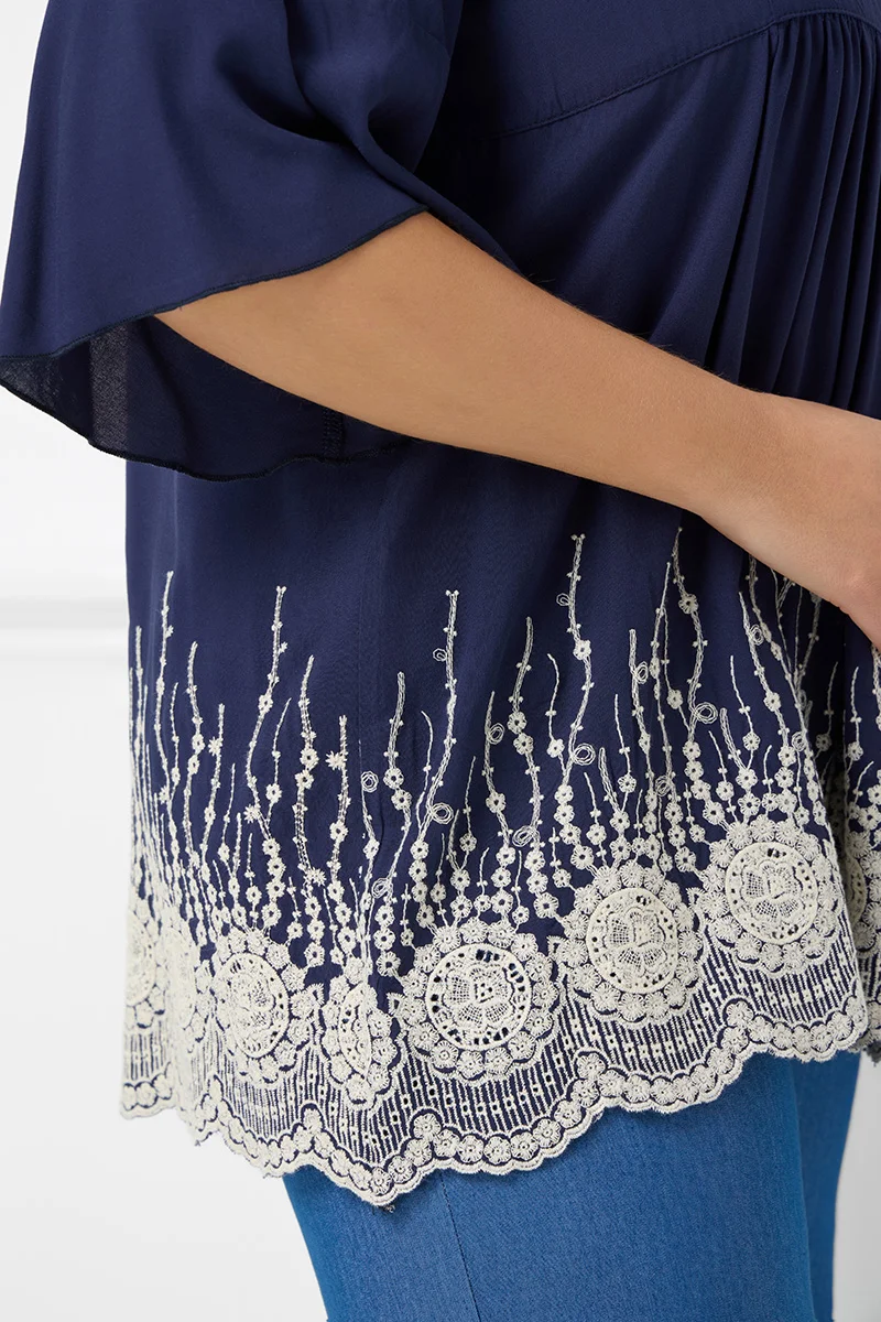 Βαμβακερή Μπλούζα Με Κέντημα 