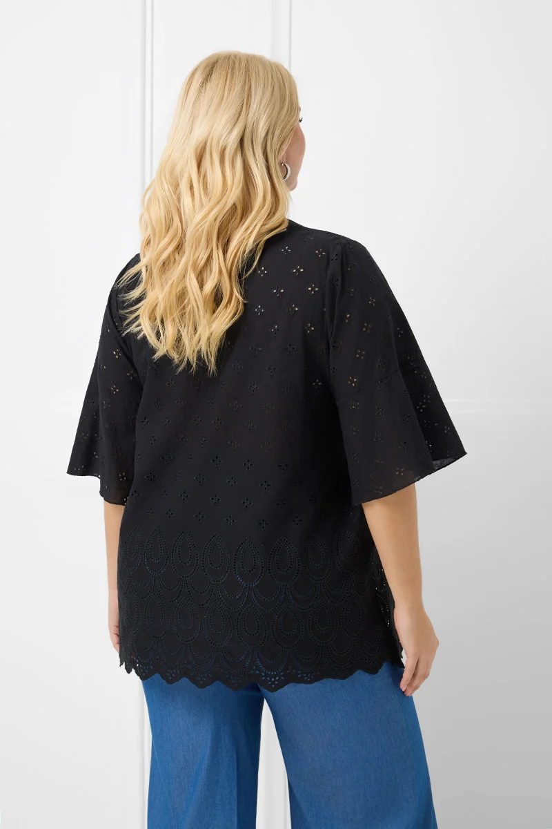 Βαμβακερή Μπλούζα Με Κέντημα Μαύρη