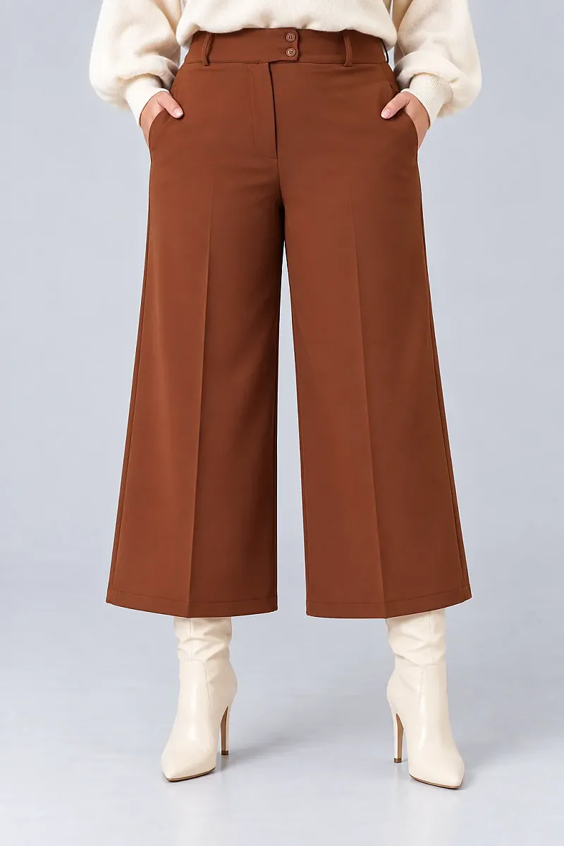 Σοκολατί Plus Size Cropped Παντελόνι