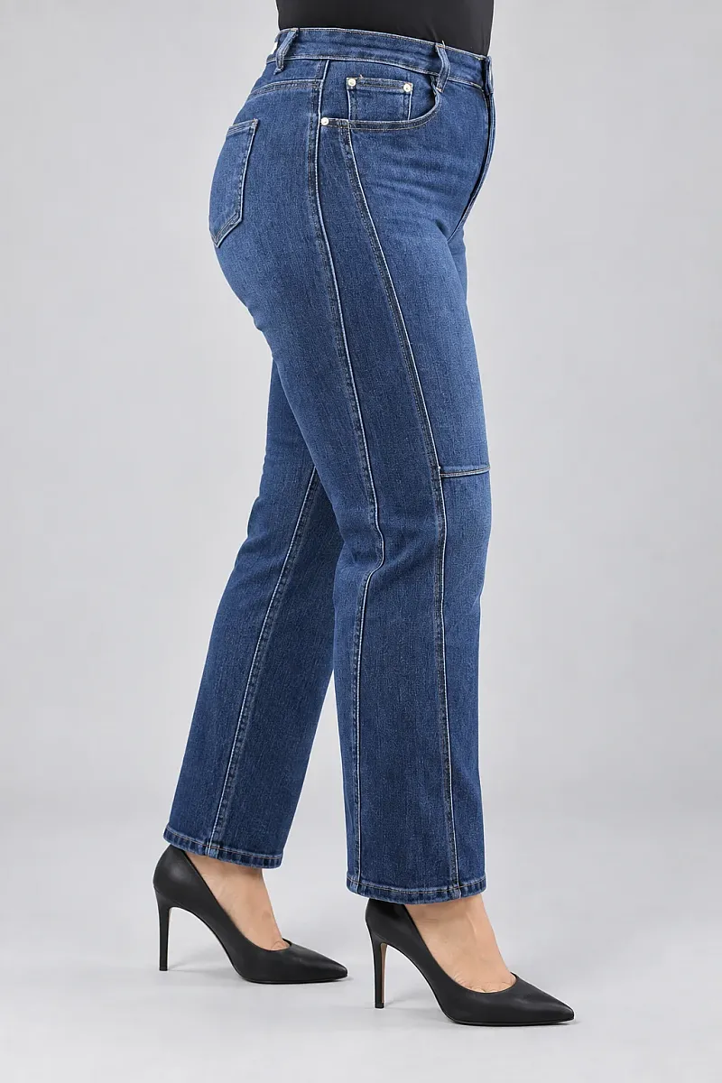 Ελαστικό Plus Size Ψηλόμεσο Τζιν με Ραφές