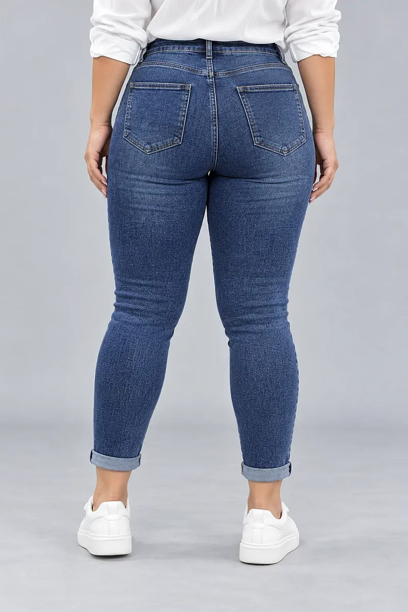 Plus Size Ψηλόμεσο Τζιν Με Πέρλες Και Στράς 